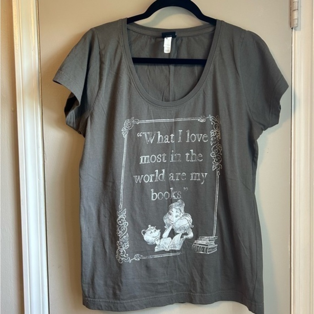 Disney Beauty & the Beast Belle Books Grey Women’s Short Sleeve Cotton Tee - L